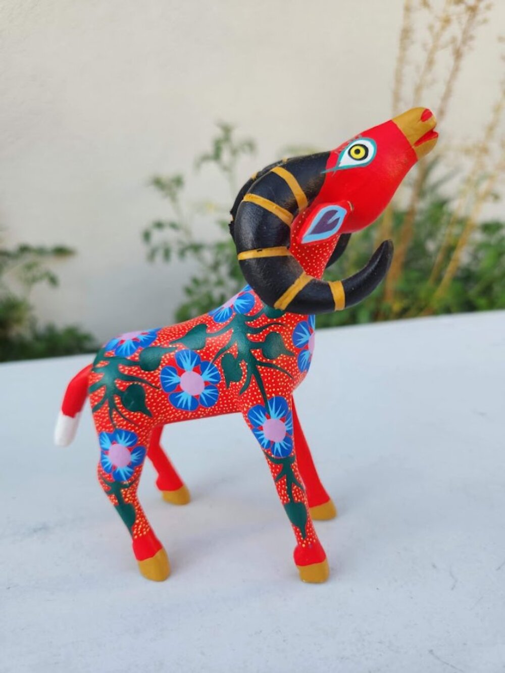 Authentic Oaxacan Alebrije Ram Wood Carving - Hand-Painted Mexican Folk Art 5.5" - Picture 6 of 11